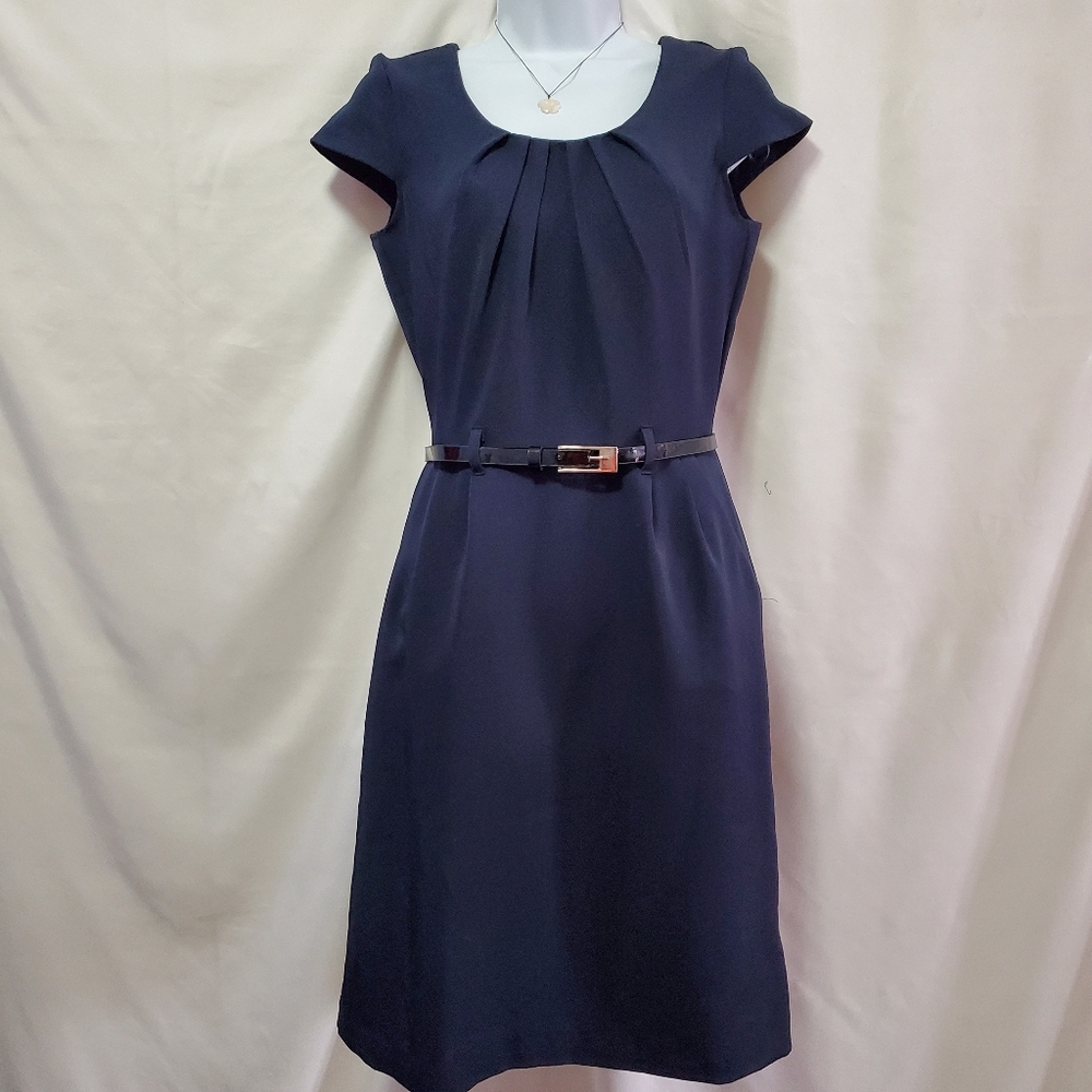 Olivia Matthews Navy Blue Belted Dress